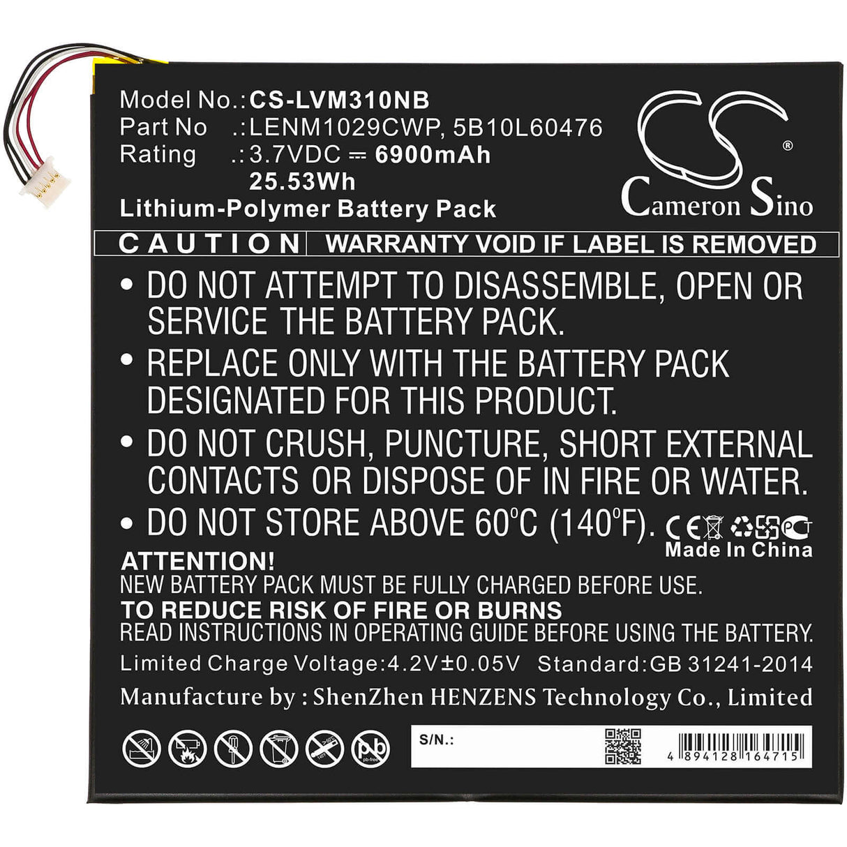 Batterie pour Lenovo, Miix 300, Miix 310, Miix 310 10icr 3.7v, 6900mah - 25.53wh Notebook, Laptop Cameron Sino Technology Limited