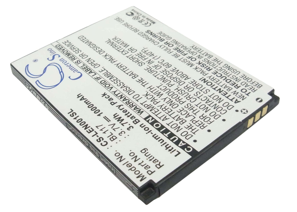 3.7V, Li-ion, 1000mAh, SmartPhone battery fits Lenovo, Bl117, O1, 3.7Wh Mobile, SmartPhone Cameron Sino Technology Limited (Suspended)
