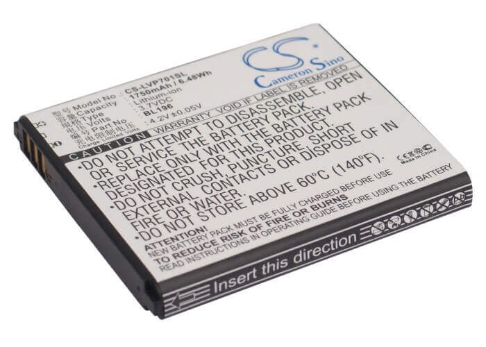 3.7V, Li-ion, 1750mAh, SmartPhone battery fits Lenovo, Bl196, P700, P700i, 6.48Wh Mobile, SmartPhone Cameron Sino Technology Limited (Suspended)
