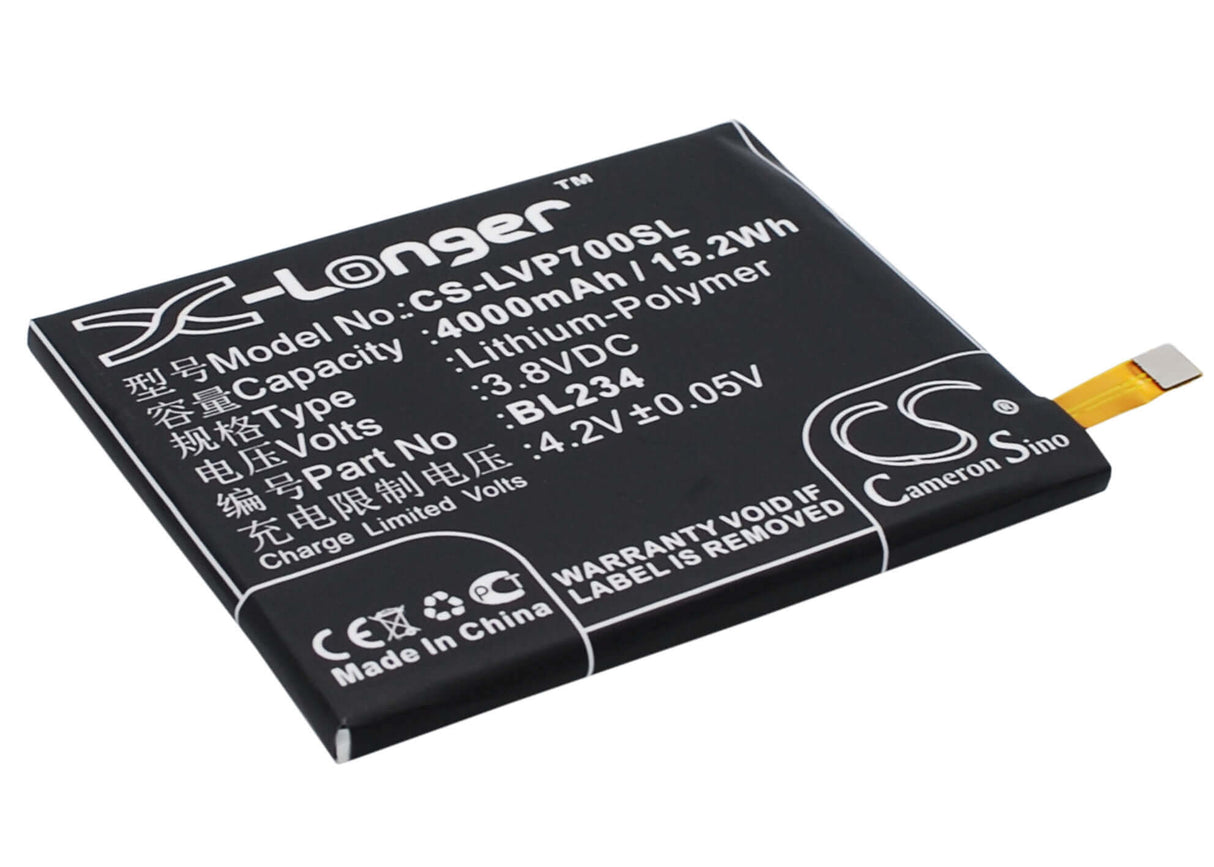 3.8V, Li-Polymer, 4000mAh, SmartPhone battery fits Lenovo, Bl234, A5000 Dual, P70t, 15.2Wh Mobile, SmartPhone Cameron Sino Technology Limited (Smartphone)