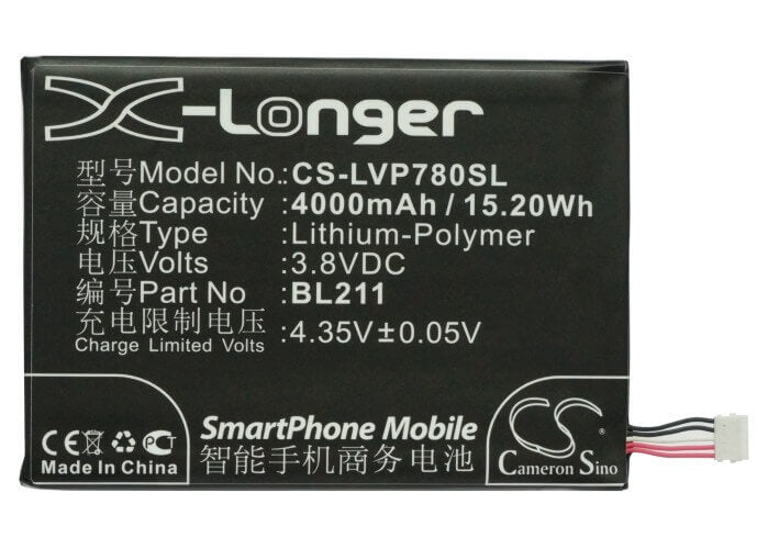 3,8V, Li-Polymère, 4000mAh, Mobile, batterie de smartphone convient à Lenovo, Bl211, P780, 15,2Wh Mobile, Smartphone Cameron Sino Technology Limited (Smartphone)