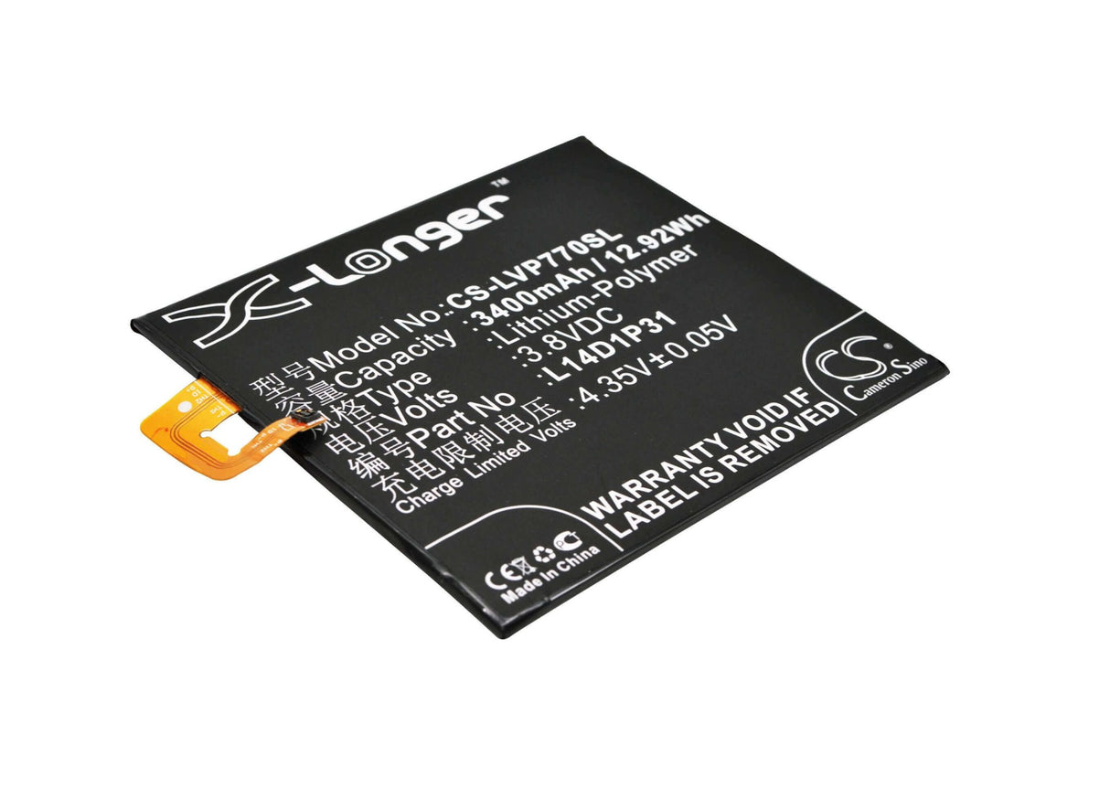 3,8V, Li-Polymer, 3400mAh, batterie de smartphone compatible Lenovo, L14d1p31, Pb1-770n, Pb1-770n Dual Sim Td-lte, 12,92Wh Mobile, Smartphone Cameron Sino Technology Limited (Smartphone)