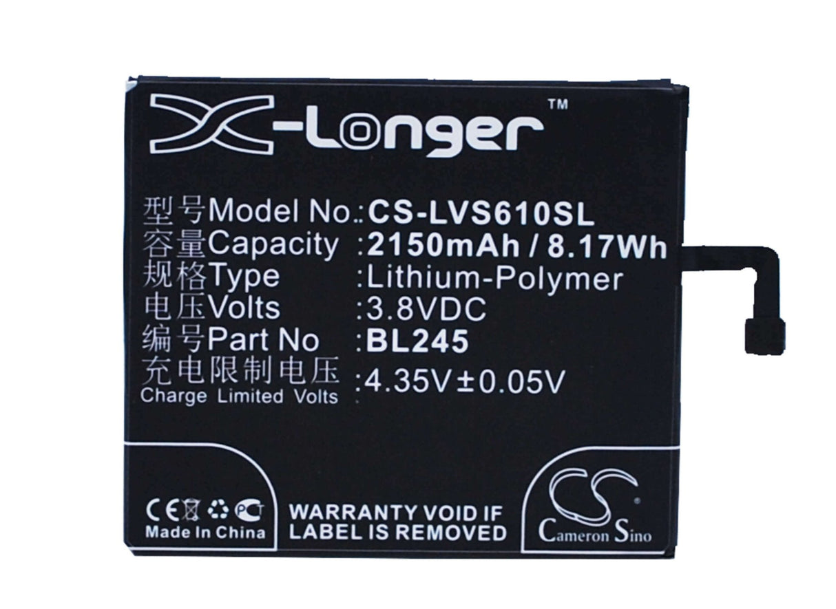 3.8V, Li-Polymer, 2150mAh, SmartPhone battery fits Lenovo, Bl245, S60, S60-t, 8.17Wh Mobile, SmartPhone Cameron Sino Technology Limited (Smartphone)