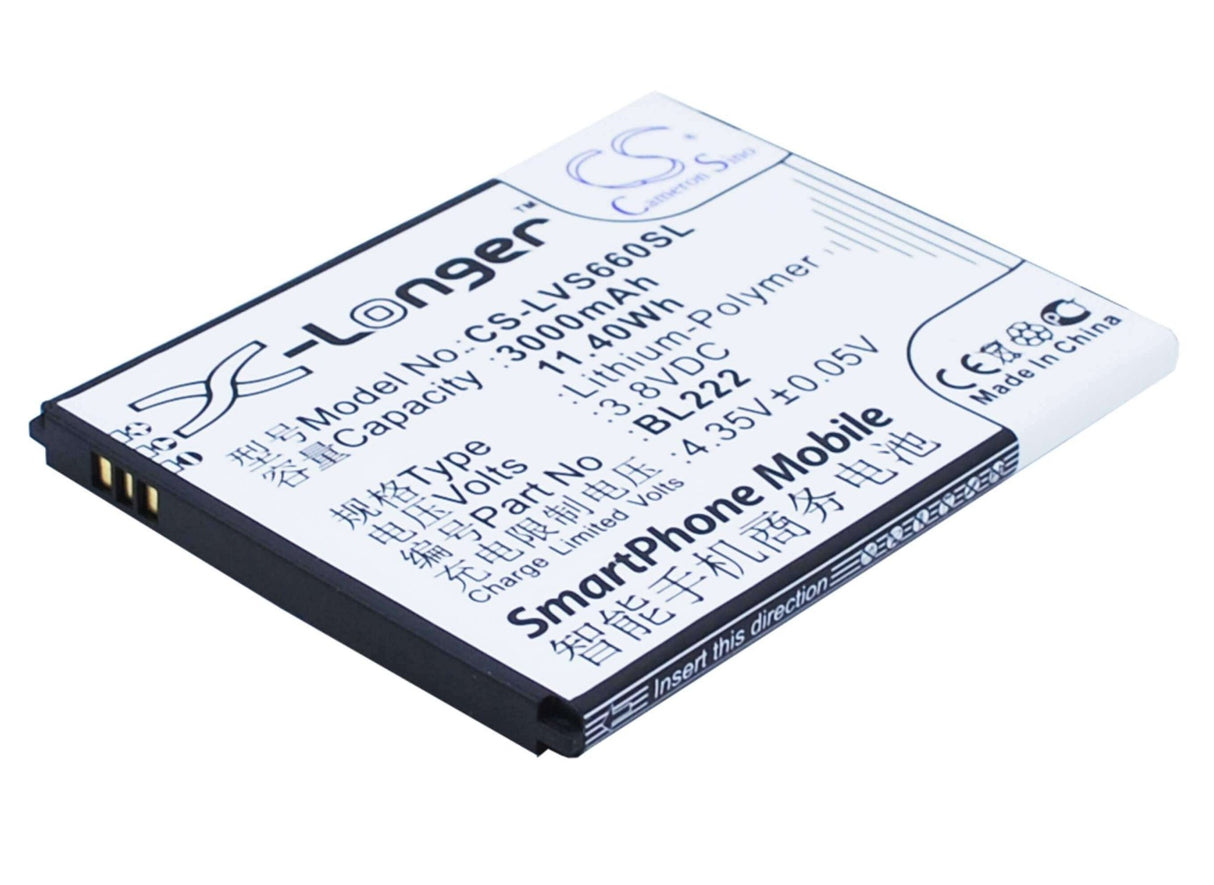 3.8V, Li-Polymer, 3000mAh, SmartPhone battery fits Lenovo, Bl222, S660, S668t, 11.4Wh Mobile, SmartPhone Cameron Sino Technology Limited (Smartphone)