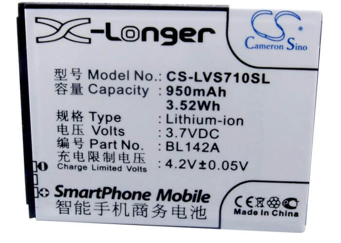 3.7V, Li-ion, 950mAh, SmartPhone battery fits Lenovo, Bl142a, I325, I325wg, 3.52Wh Mobile, SmartPhone Cameron Sino Technology Limited (Smartphone)