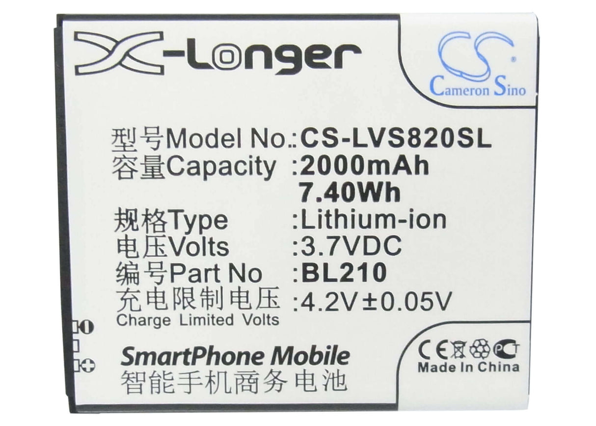 3.7V, Li-ion, 2000mAh, SmartPhone battery fits Lenovo, Bl210, A656, A658t, 7.4Wh Mobile, SmartPhone Cameron Sino Technology Limited (Smartphone)