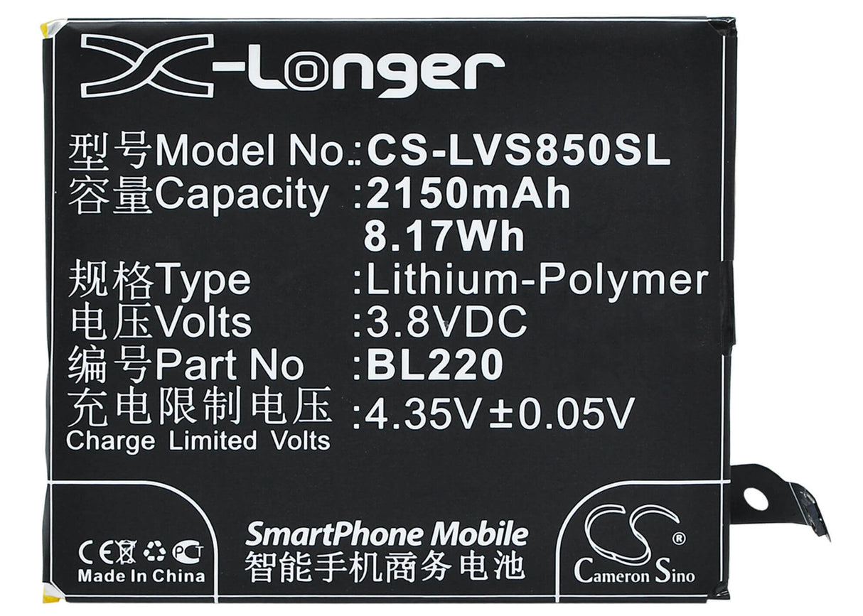 3,8V, Li-Polymer, 2150mAh, batterie de smartphone compatible avec Lenovo, Bl220, S850, S850t, 8,17Wh Mobile, Smartphone Cameron Sino Technology Limited (Smartphone)