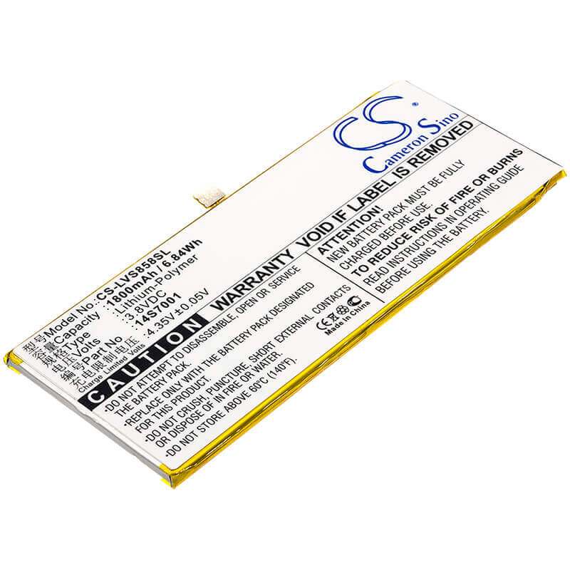 3.8V, Li-Polymer, 1800mAh, SmartPhone battery fits Lenovo, 14s7001, S858t, 6.84Wh Mobile, SmartPhone Cameron Sino Technology Limited (Suspended)