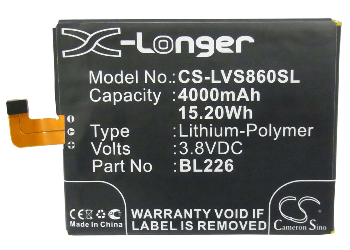 3.8V, Li-Polymer, 4000mAh, SmartPhone battery fits Lenovo, Bl226, S860, 15.2Wh Mobile, SmartPhone Cameron Sino Technology Limited (Suspended)