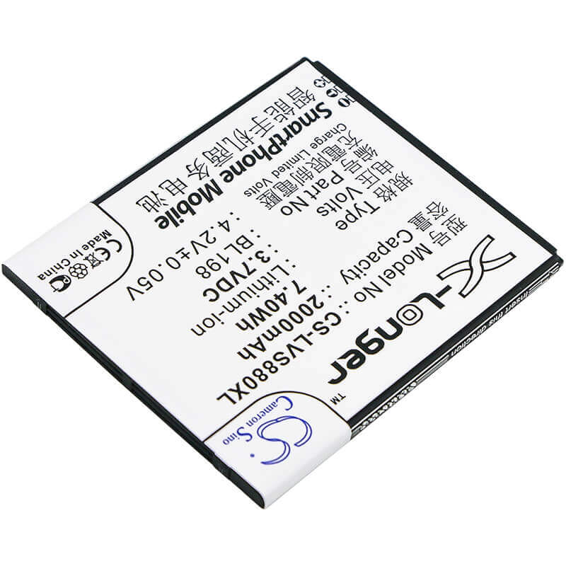 3.7V, Li-ion, 2000mAh, SmartPhone battery fits Lenovo, Bl198, A830, A850, 7.4Wh Mobile, SmartPhone Cameron Sino Technology Limited (Smartphone)