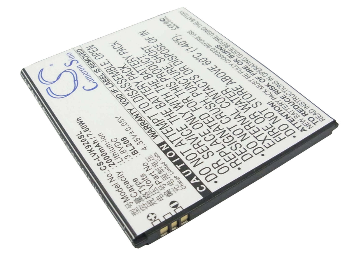 3.8V, Li-ion, 2000mAh, SmartPhone battery fits Lenovo, Bl208, S920, 7.6Wh Mobile, SmartPhone Cameron Sino Technology Limited (Smartphone)