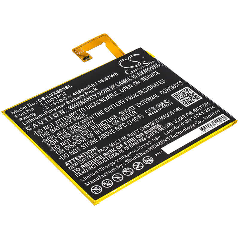 3.85V, Li-Polymer, 4850mAh, Tablet battery fits Lenovo, L18d1p32, Smart Tab M10, Tb-x605f, 18.67Wh Tablet Cameron Sino Technology Limited