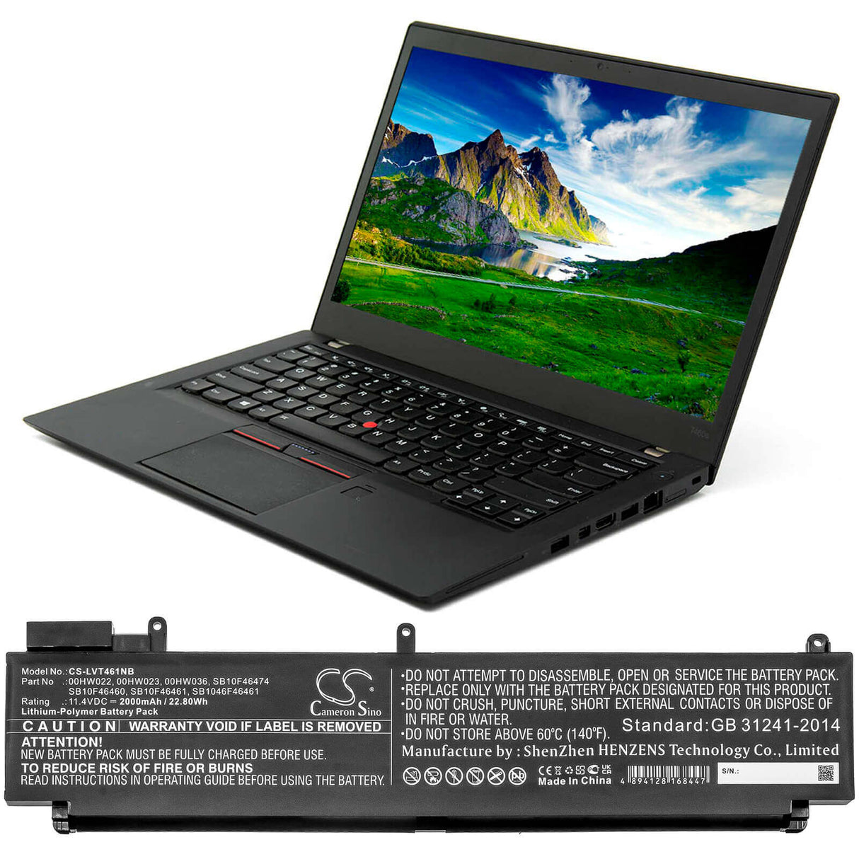 Notebook battery For Lenovo, T460s-2mcd, T460s-2ncd, T460s-2pcd 11.4v, 2000mah - 22.80wh Notebook, Laptop Cameron Sino Technology Limited