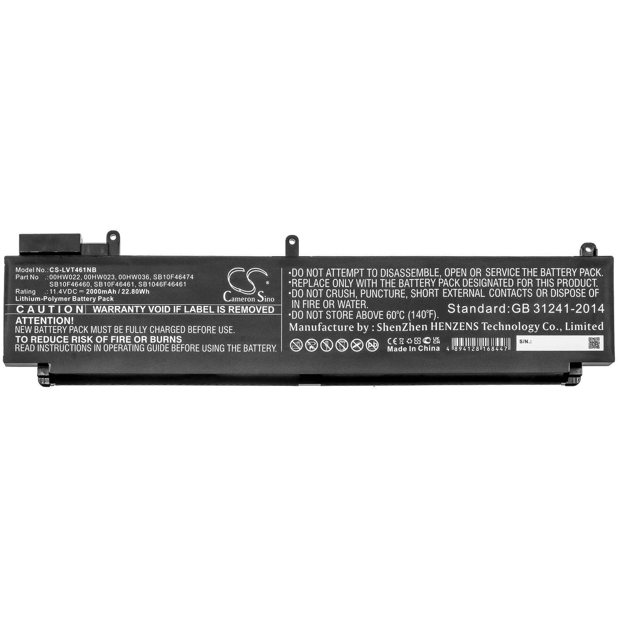 Notebook battery For Lenovo, T460s-2mcd, T460s-2ncd, T460s-2pcd 11.4v, 2000mah - 22.80wh Notebook, Laptop Cameron Sino Technology Limited