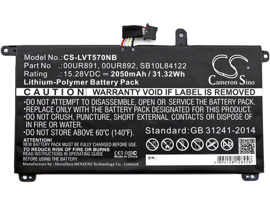 Battery For Lenovo, T570, Thinkpad T570, Thinkpad T570 20h9003 15.28v, 2050mah - 31.32wh Notebook, Laptop Cameron Sino Technology Limited