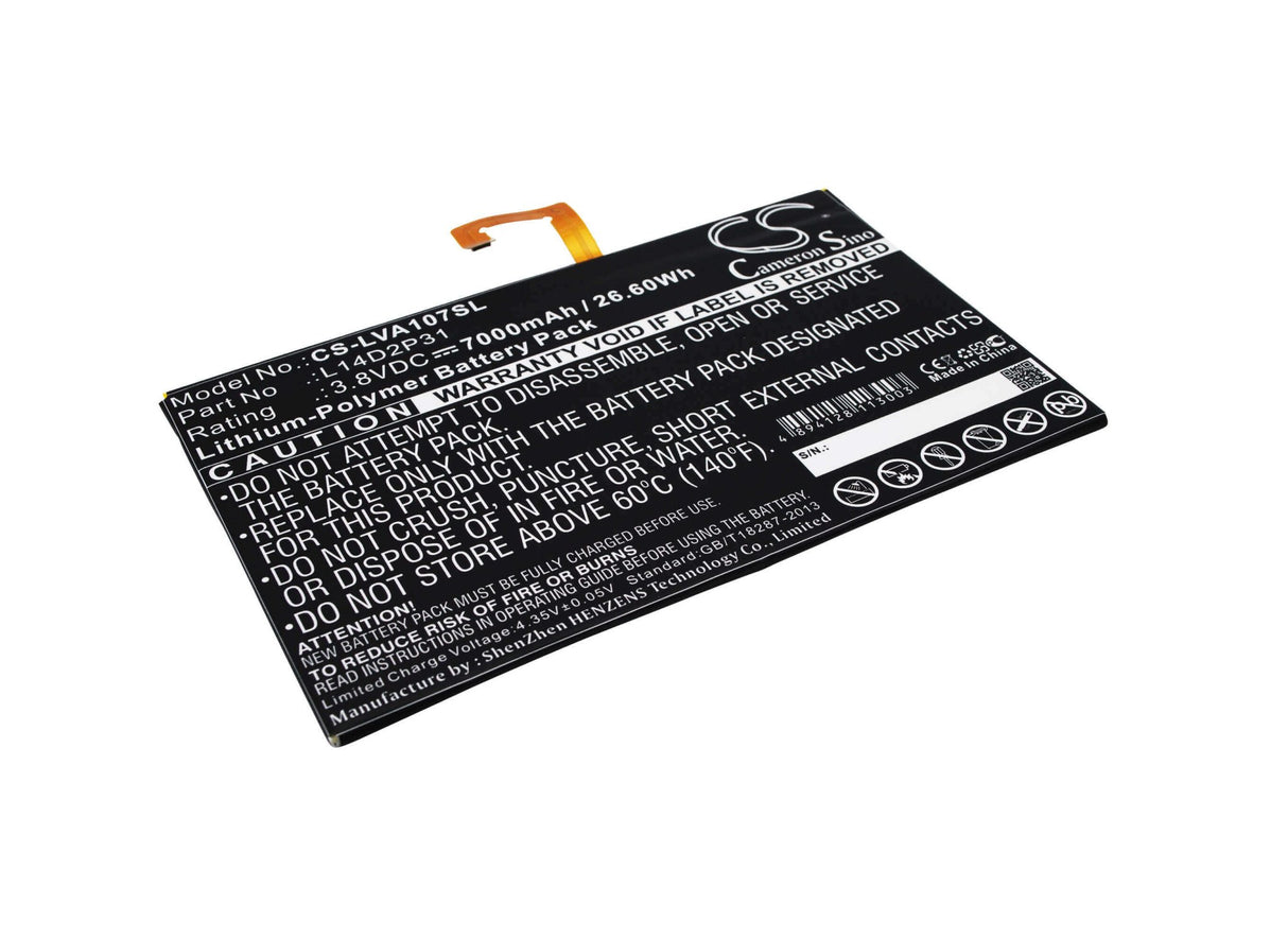3.8V, Li-Polymer, 7000mAh, Tablet battery fits Lenovo, L14d2p31, A10-70, A10-70f, 26.60Wh Tablet Cameron Sino Technology Limited