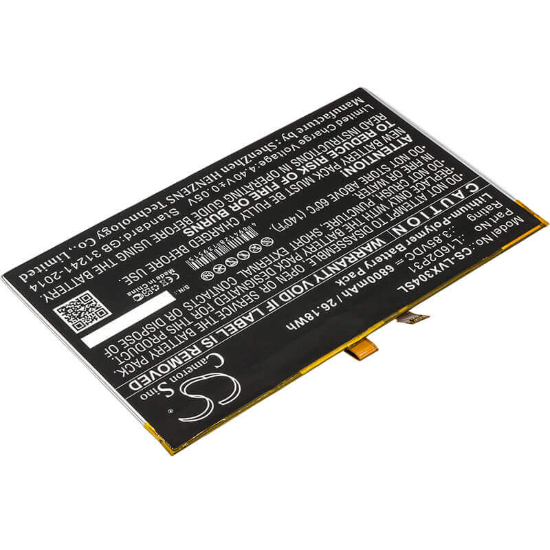 3.85V, Li-Polymer, 6800mAh, Tablet battery fits Lenovo, L16d2p31, Tab 4 10, Tab 4 10.1, 26.18Wh Tablet Cameron Sino Technology Limited