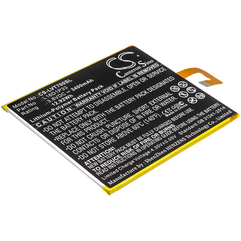 3,8V, Li-Polymer, 3400mAh, Batterie de tablette compatible Lenovo, L16d1p33, Tab 7, Tb-7504f, 12,92Wh Tablette Cameron Sino Technology Limited