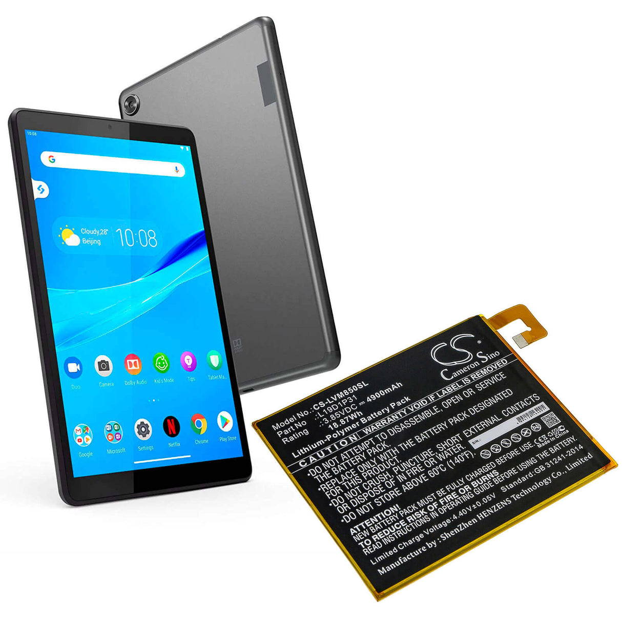 Tablet Battery For Lenovo, Tab M8, Tb8505f 3.85v, 4900mah - 18.87wh Tablet Cameron Sino Technology Limited