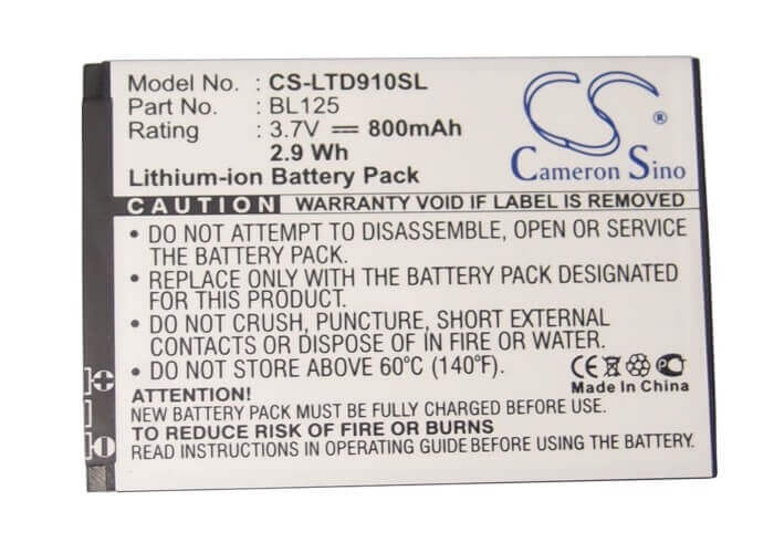 3,7V, Li-ion, 1000mAh, batterie SmartPhone compatible avec Lenovo, Bl125, A910, P650wg, 3,7Wh Mobile, SmartPhone Cameron Sino Technology Limited (Smartphone)