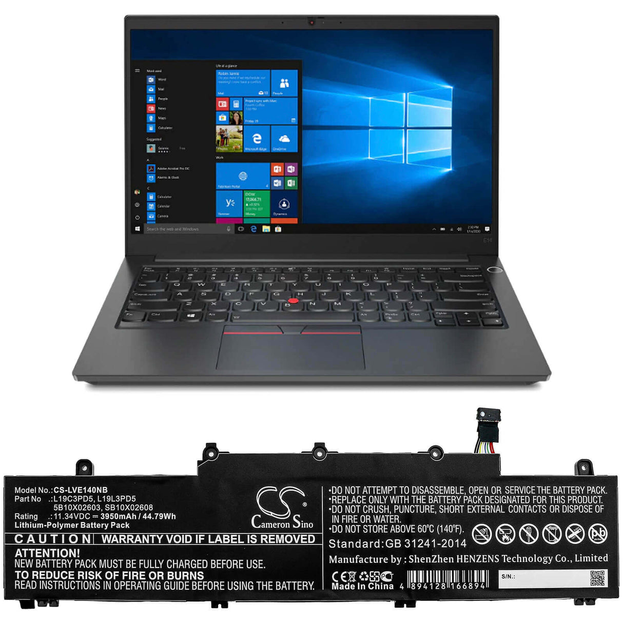 Battery For Lenovo, Thinkpad E14 Gen 2, Thinkpad E14 Gen2-20ta000dge, Thinkpad E15 Gen 2 11.34v, 3950mah - 44.79wh Notebook, Laptop Cameron Sino Technology Limited