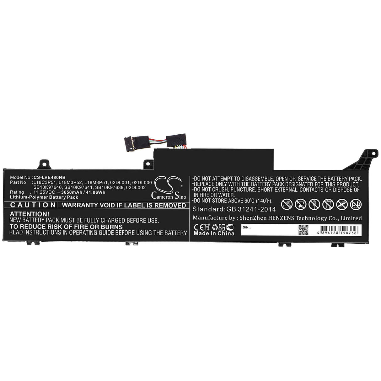 Battery For Lenovo, Thinkpad E480s, Thinkpad E490s 11.25v, 3650mah - 41.06wh Notebook, Laptop Cameron Sino Technology Limited