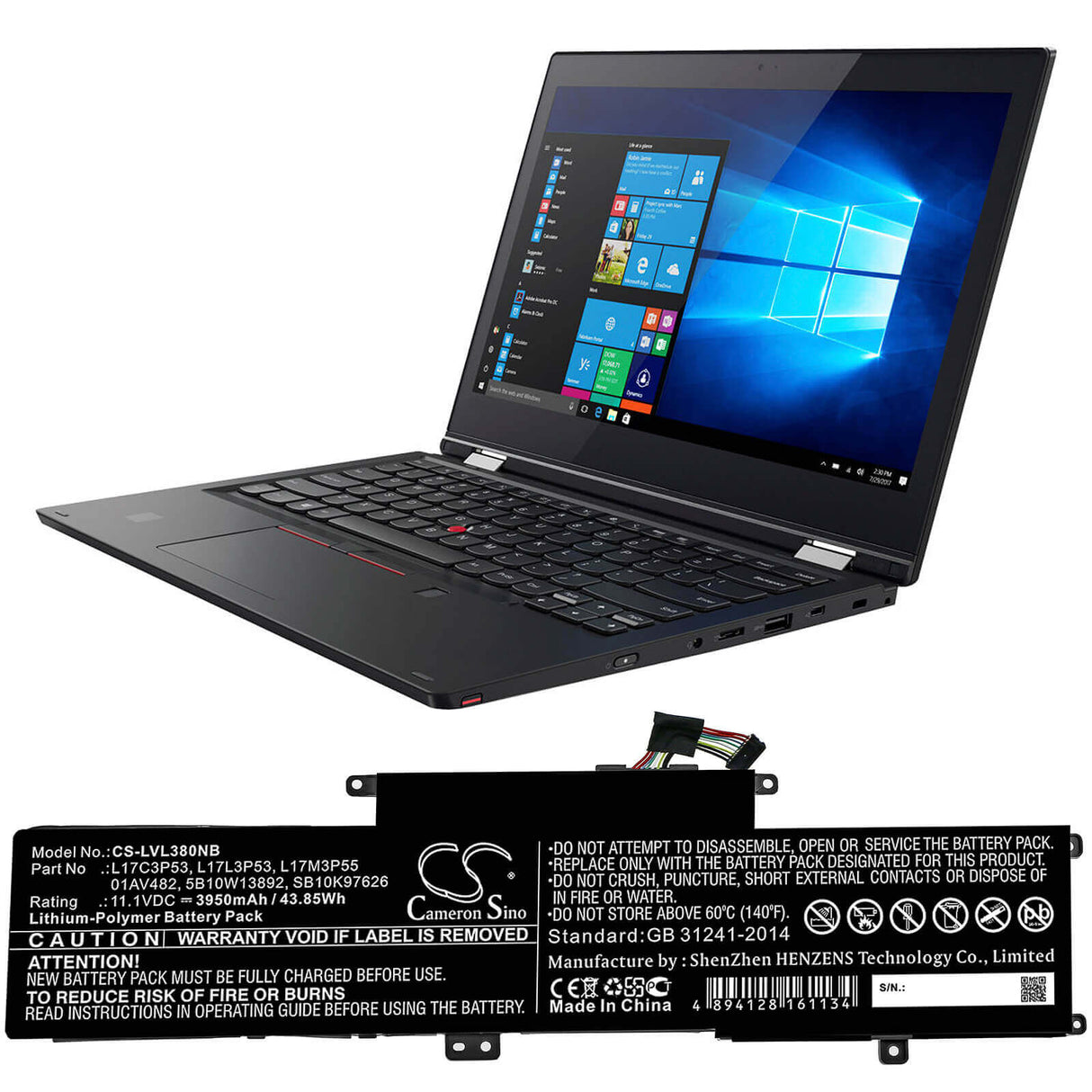 Battery For Lenovo, Thinkpad L380, Thinkpad S2 Yoga 2018 11.1v, 3950mah - 43.85wh Notebook, Laptop Cameron Sino Technology Limited