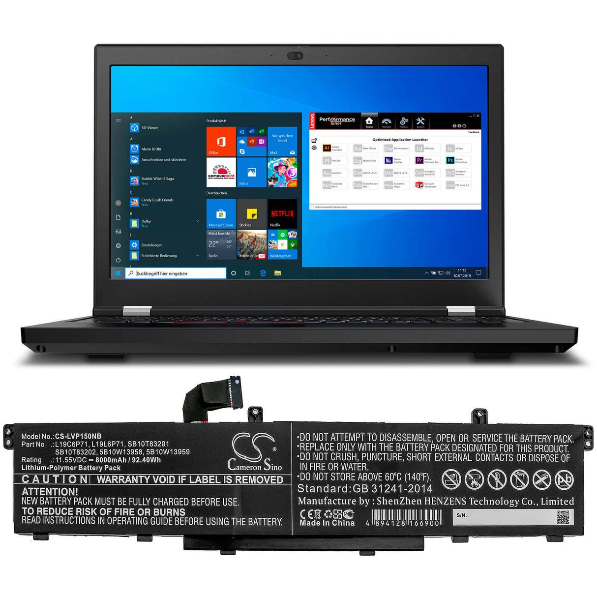 Notebook Battery For Lenovo, Thinkpad P15, Thinkpad P15 Gen 1 20st002dau, Thinkpad P15 Gen 1 20st002fau 11.55v, 8000mah - 92.40wh Notebook, Laptop Cameron Sino Technology Limited