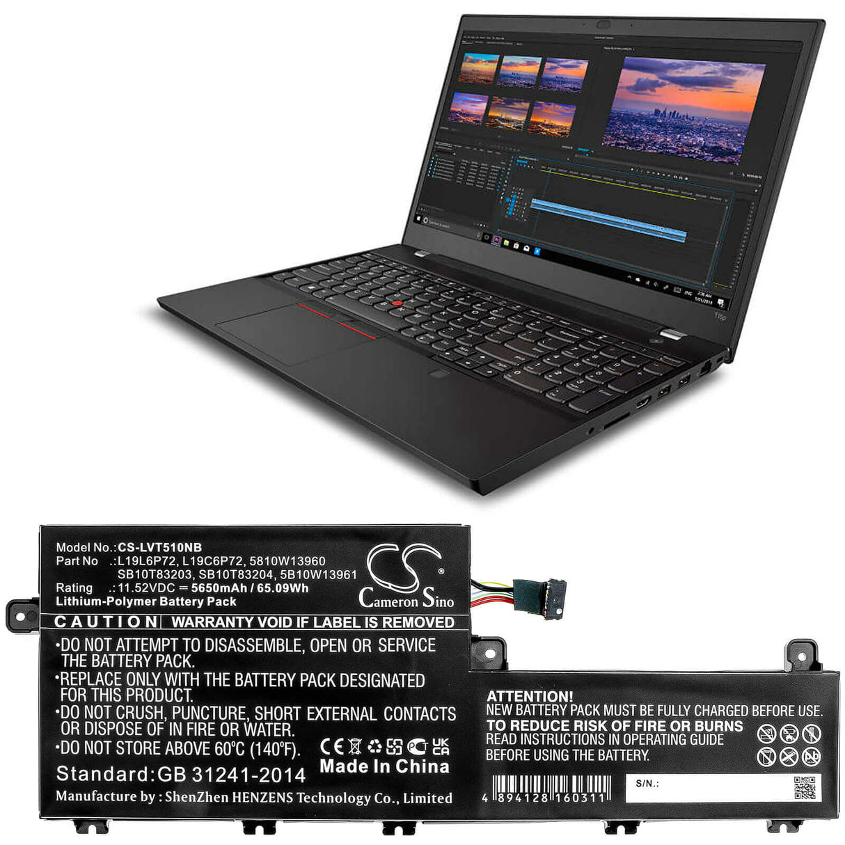 Battery For Lenovo, Thinkpad P15v, Thinkpad T15p 11.52v, 5650mah - 65.09wh Notebook, Laptop Cameron Sino Technology Limited