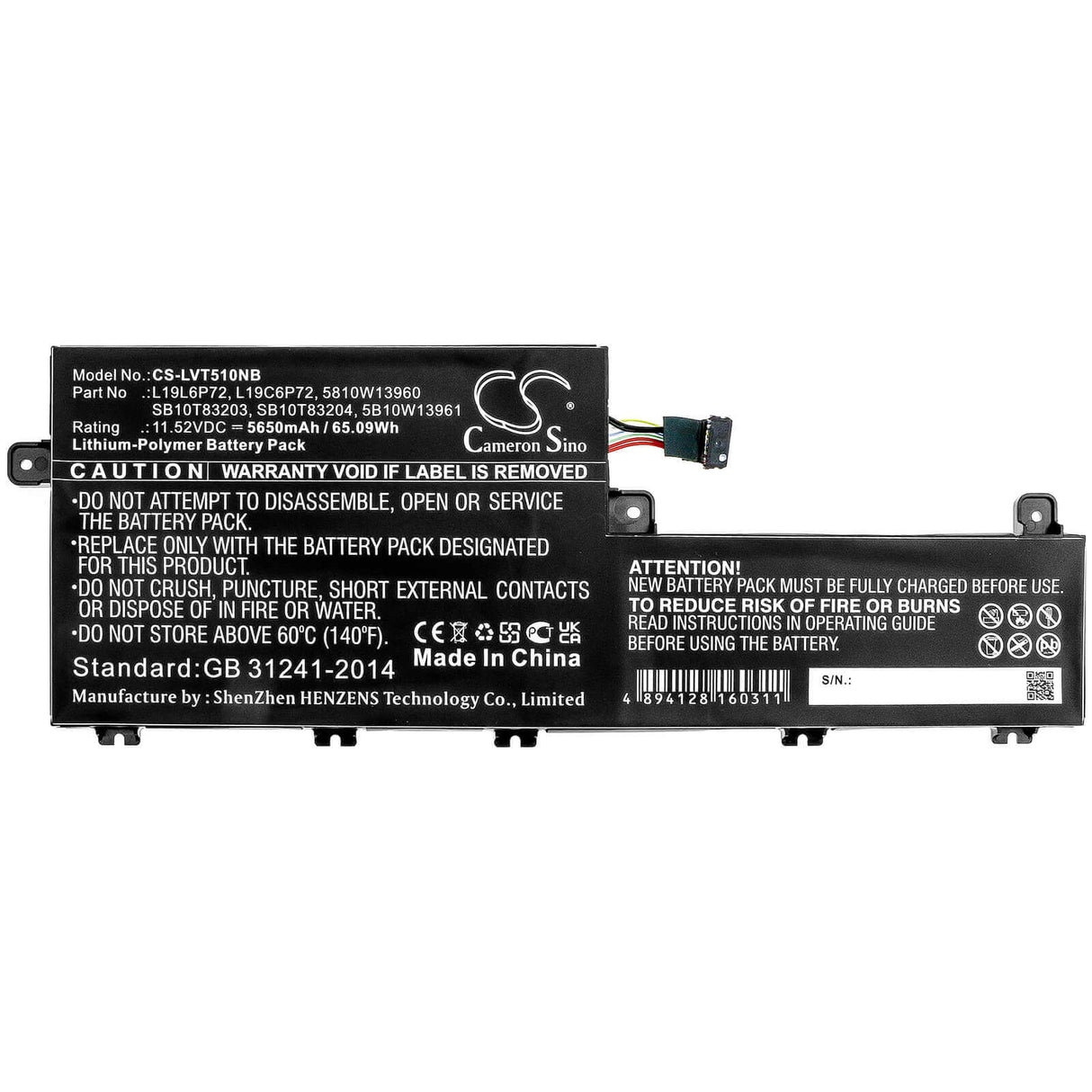 Battery For Lenovo, Thinkpad P15v, Thinkpad T15p 11.52v, 5650mah - 65.09wh Notebook, Laptop Cameron Sino Technology Limited