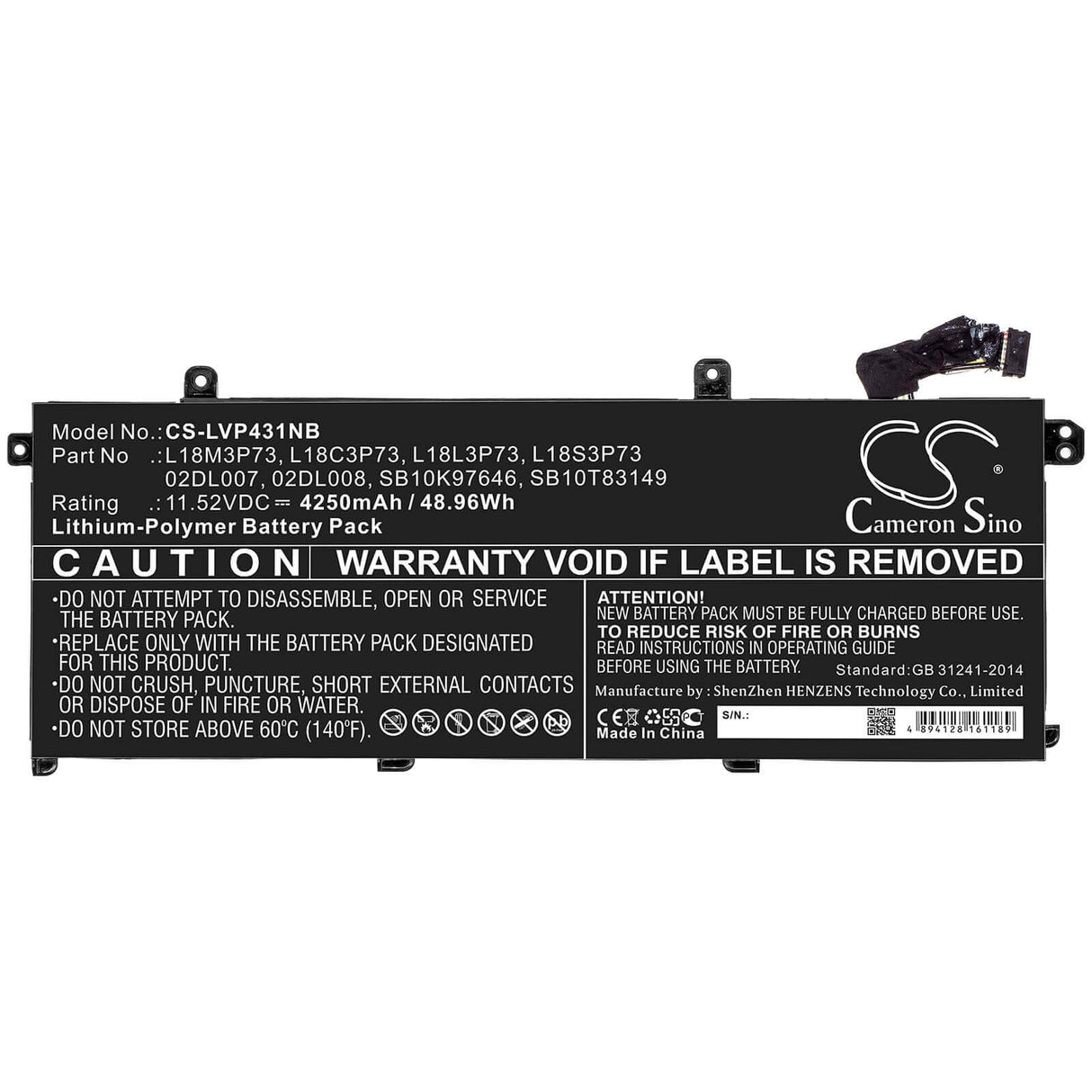 Battery For Lenovo, Thinkpad P43s, Thinkpad P43s-20rh001fge, Thinkpad P43s-20rha001cd 11.52v, 4250mah - 48.96wh Notebook, Laptop Cameron Sino Technology Limited