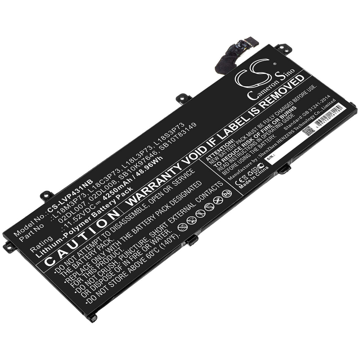 Battery For Lenovo, Thinkpad P43s, Thinkpad P43s-20rh001fge, Thinkpad P43s-20rha001cd 11.52v, 4250mah - 48.96wh Notebook, Laptop Cameron Sino Technology Limited