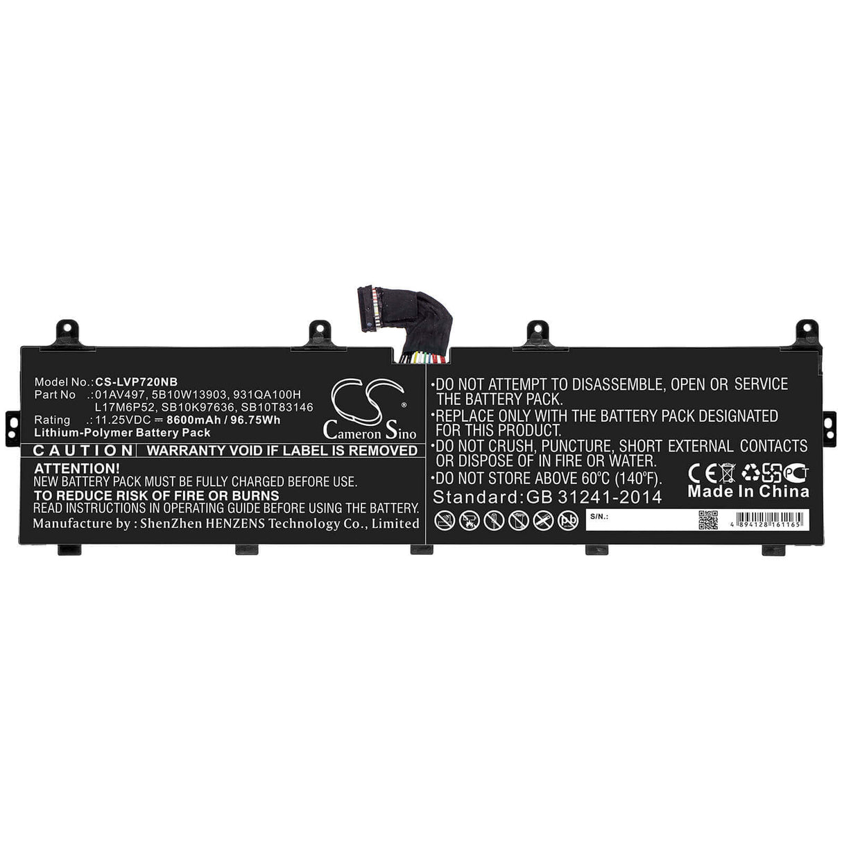 Battery For Lenovo, Thinkpad P72, Thinkpad P72 (20mb/20mc), Thinkpad P72 (20mb0000ge) 11.25v, 8600mah - 96.75wh Notebook, Laptop Cameron Sino Technology Limited