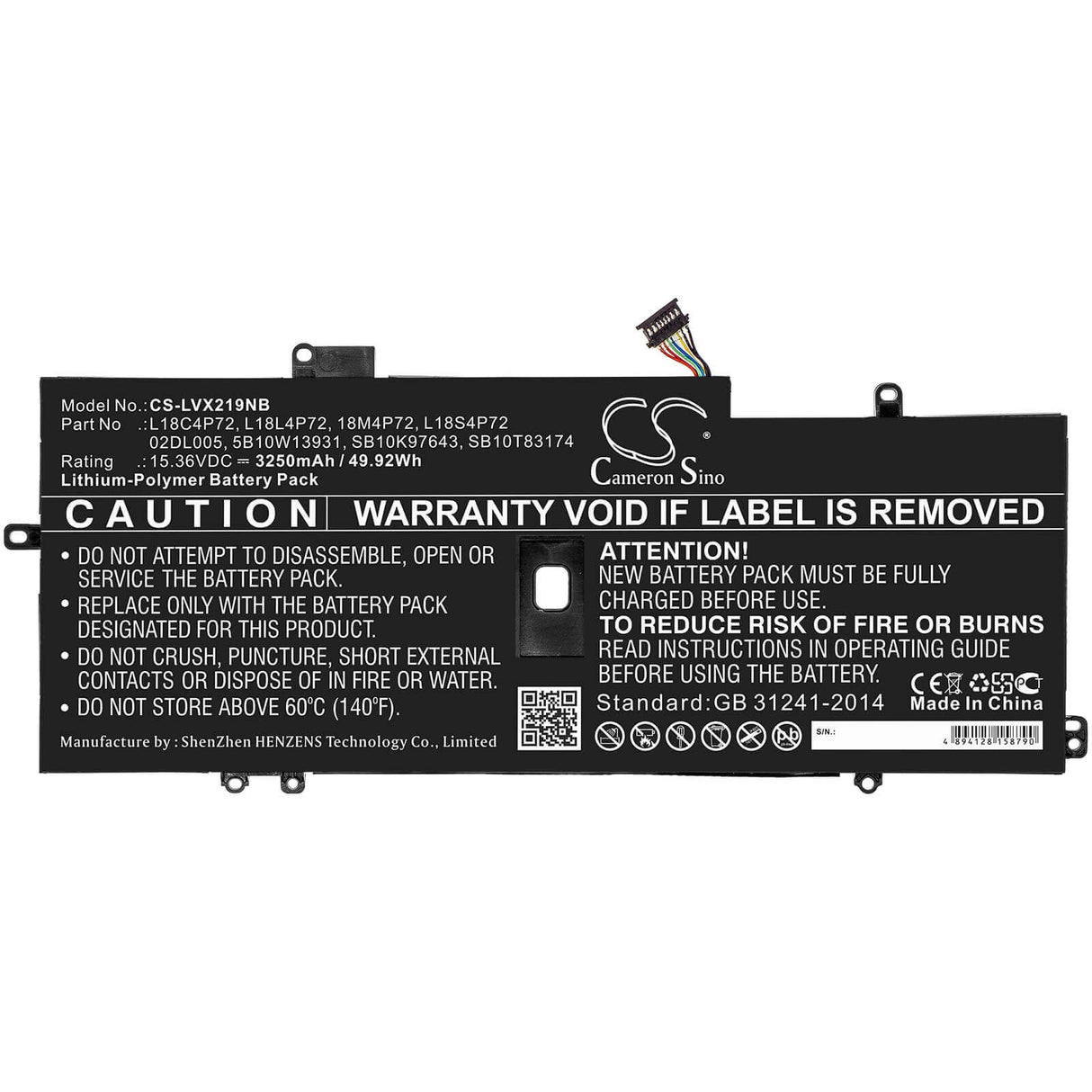Notebook Battery For Lenovo, Thinkpad X1 Carbon 2019, Thinkpad X1 Carbon 2019-20qe000vge 11.36v, 3250mah - 36.92wh Notebook, Laptop Cameron Sino Technology Limited