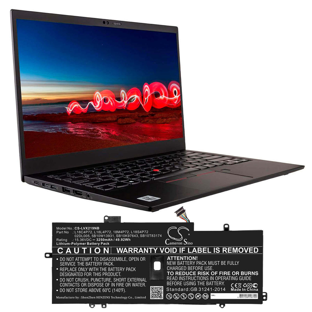 Notebook Battery For Lenovo, Thinkpad X1 Carbon 2019, Thinkpad X1 Carbon 2019-20qe000vge 11.36v, 3250mah - 36.92wh Notebook, Laptop Cameron Sino Technology Limited