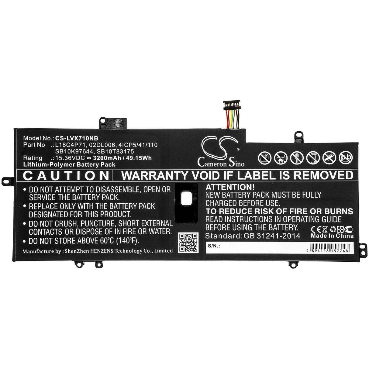 Battery For Lenovo, Thinkpad X1 Carbon 2019, Thinkpad X1 Carbon 7th 15.36v, 3200mah - 49.15wh Notebook, Laptop Cameron Sino Technology Limited