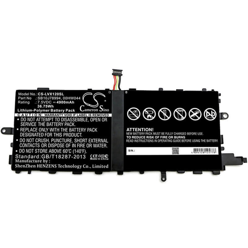 7.5V, Li-Polymer, 4900mAh, Tablet battery fits Lenovo, 00hw044, Thinkpad X1 (20gga00f00), Thinkpad X1 Tablet, 36.75Wh Tablet Cameron Sino Technology Limited