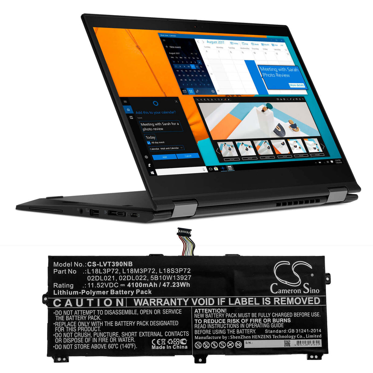 Battery For Lenovo, Thinkpad X390 Yoga, Thinkpad X390 Yoga(20nna005cd) 11.52v, 4100mah - 47.23wh Notebook, Laptop Cameron Sino Technology Limited