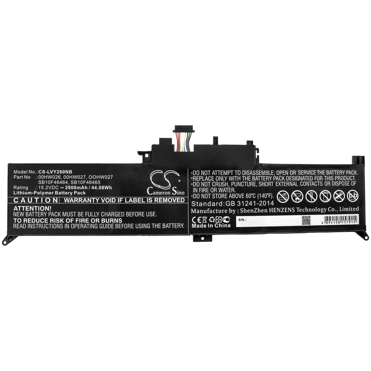 Batterie pour Lenovo, Thinkpad Yoga 260, Thinkpad Yoga 260 20fd001xge 15.2v, 2900mah - 44.08wh Notebook, Laptop Cameron Sino Technology Limited