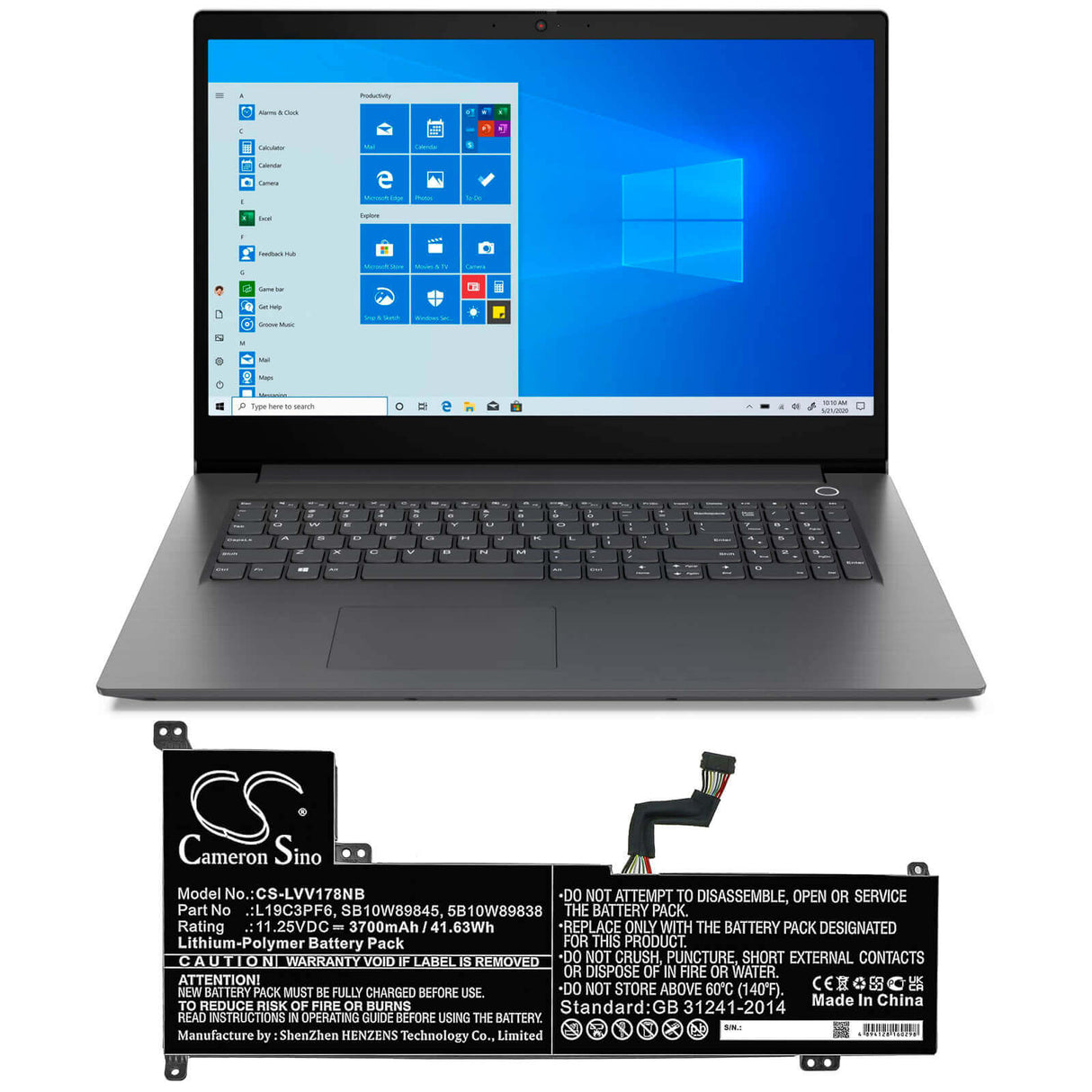 Battery For Lenovo, V17-iil (82gx) 11.25v, 3700mah - 41.63wh Notebook, Laptop Cameron Sino Technology Limited