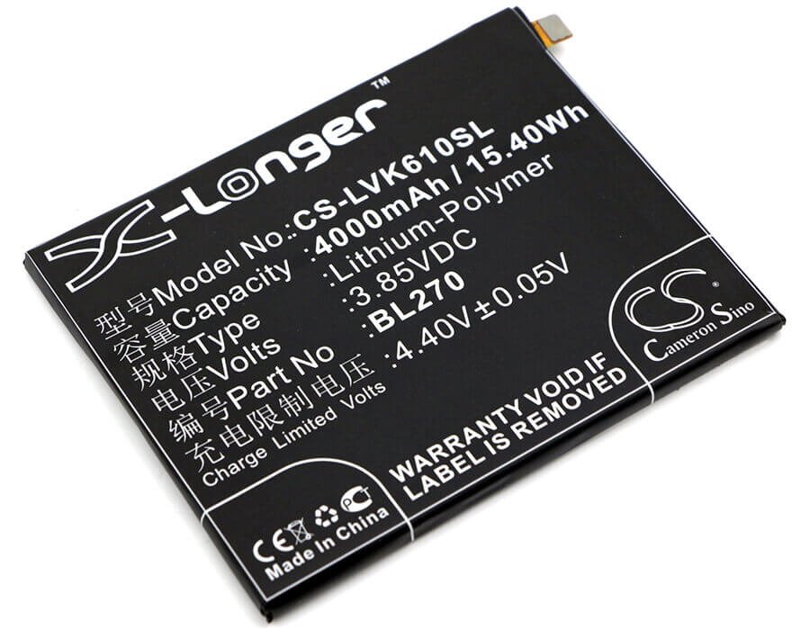 3.85V, Li-Polymer, 4000mAh, SmartPhone battery fits Motorola, Lenovo, Bl270, K6 Note (2016), Vibe K6 Plus, 15.4Wh Mobile, SmartPhone Cameron Sino Technology Limited (Smartphone)