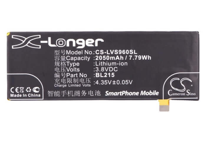 3.8V, Li-Polymer, 2050mAh, SmartPhone battery fits Lenovo, Bl215, S960, S968t, 7.79Wh Mobile, SmartPhone Cameron Sino Technology Limited (Suspended)
