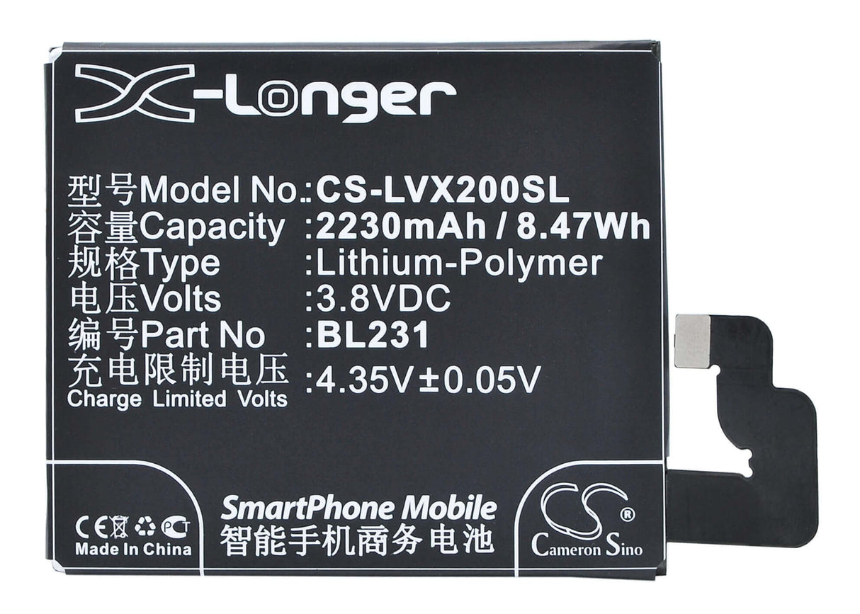 3.8V, Li-Polymer, 2230mAh, SmartPhone battery fits Lenovo, Bl231, S90e, S90t, 8.47Wh Mobile, SmartPhone Cameron Sino Technology Limited (Smartphone)