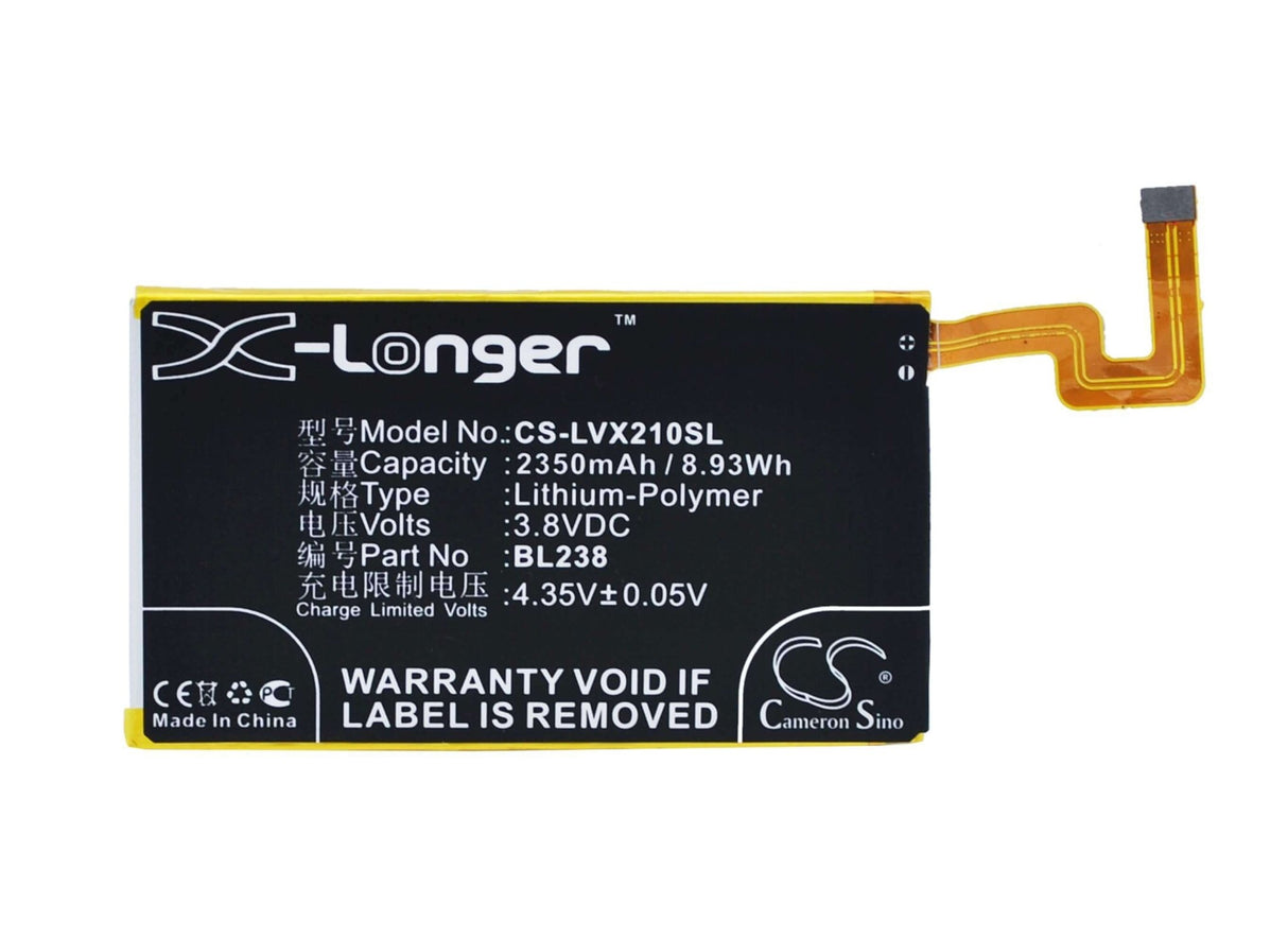 3.8V, Li-Polymer, 2350mAh, SmartPhone battery fits Lenovo, Bl238, Vibe X2pt5, 8.93Wh Mobile, SmartPhone Cameron Sino Technology Limited (Suspended)