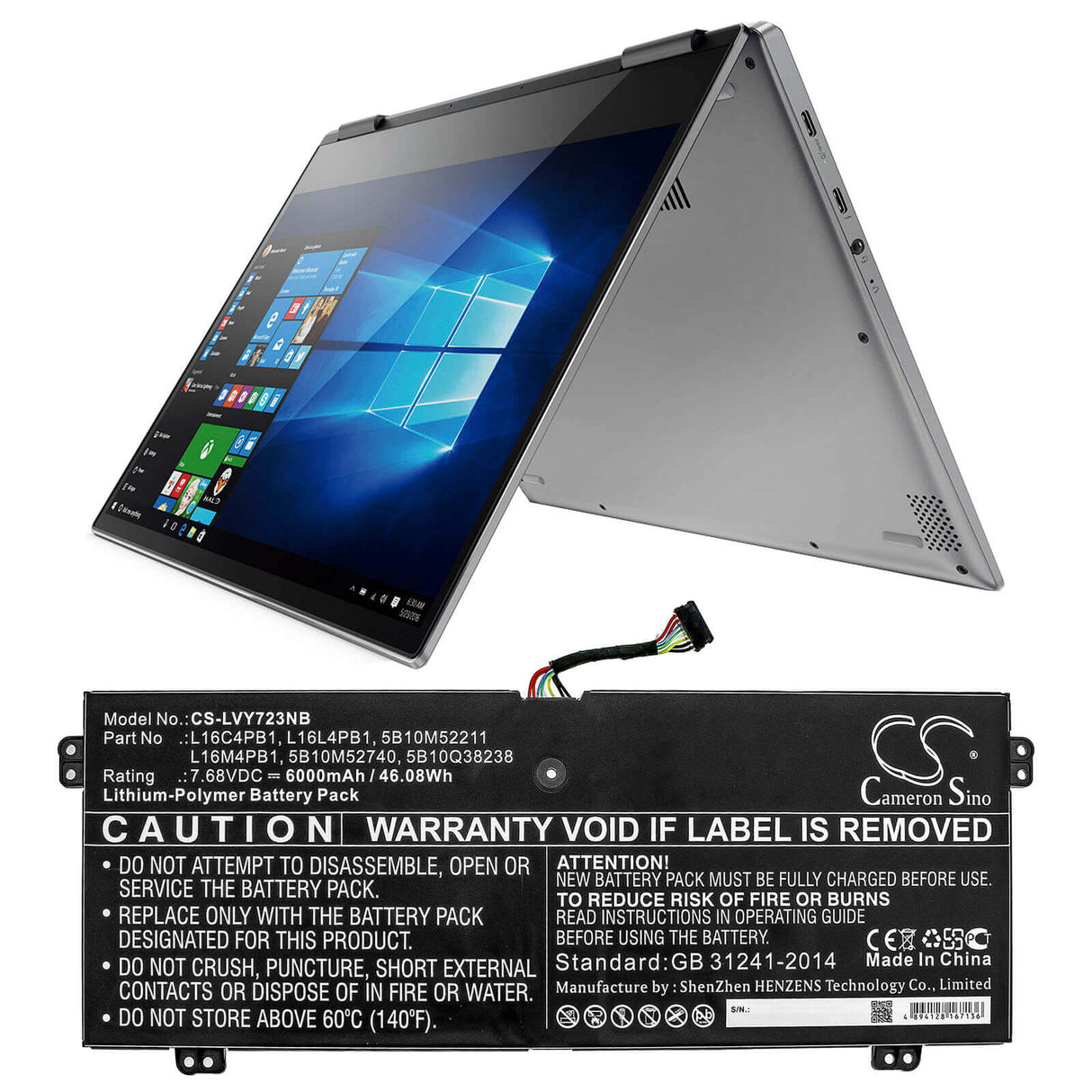 Battery For Lenovo, Yg 720-13ikb 80x6006pau, Yg 720-13ikb I5 8g 128g 10h 80x6006nau 7.68v, 6000mah - 46.08wh Notebook, Laptop Cameron Sino Technology Limited