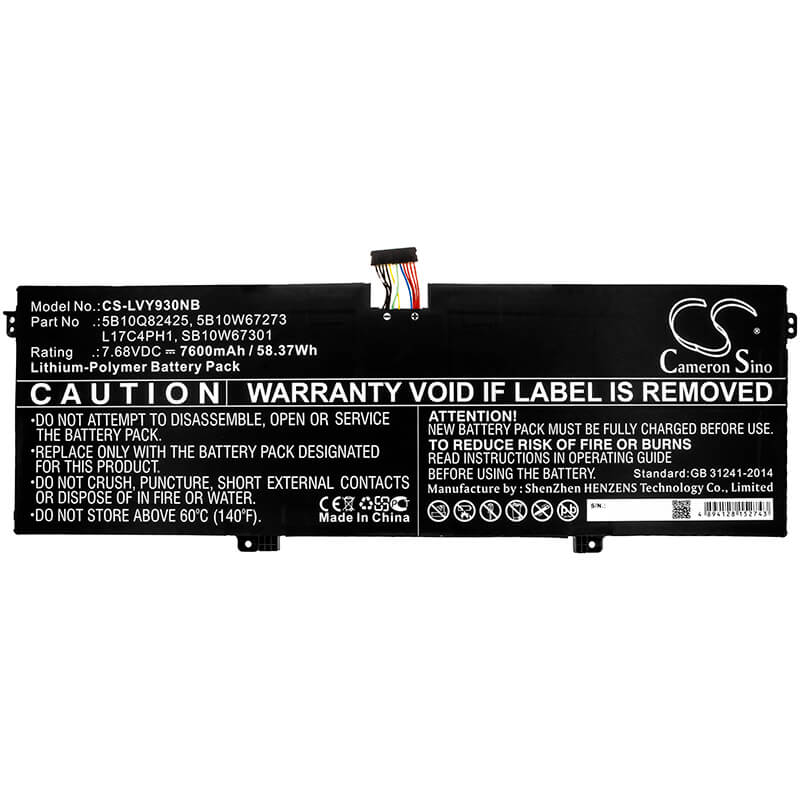 Notebook Battery For Lenovo, Yoga 7 Pro, Yoga 7 Pro-13ikb, 7600mah - 58.37wh Notebook, Laptop Cameron Sino Technology Limited