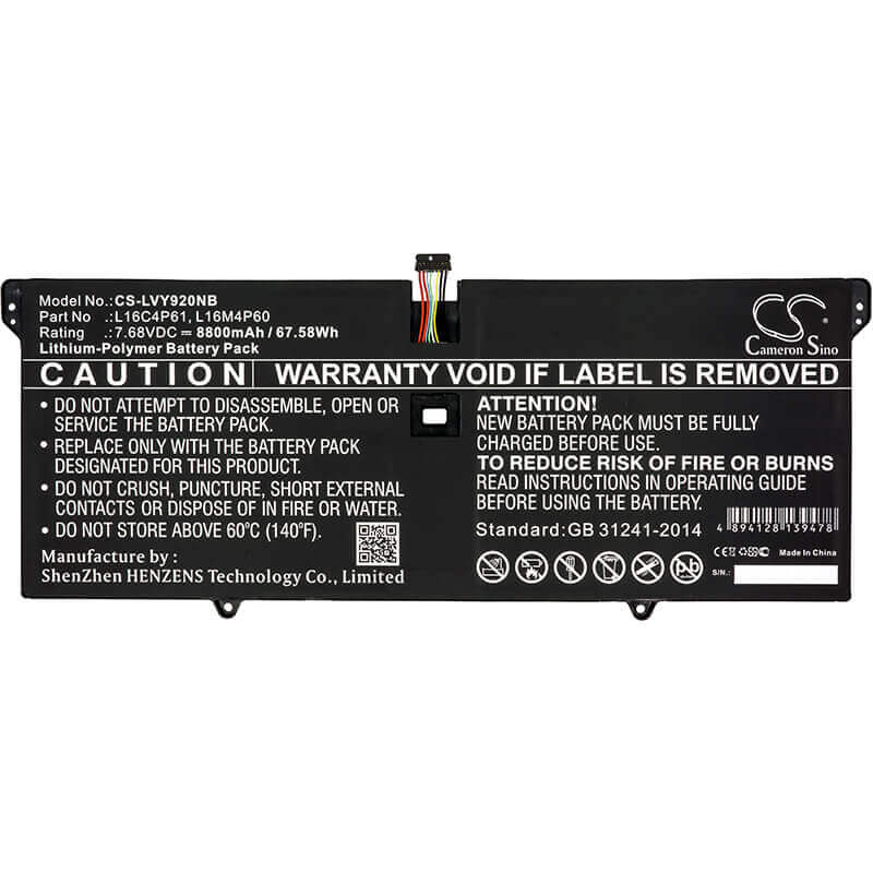 Notebook battery For Lenovo, Yoga 920, Yoga 920-13ikb, 7.68v, 8800mah - 67.58wh Notebook, Laptop Cameron Sino Technology Limited
