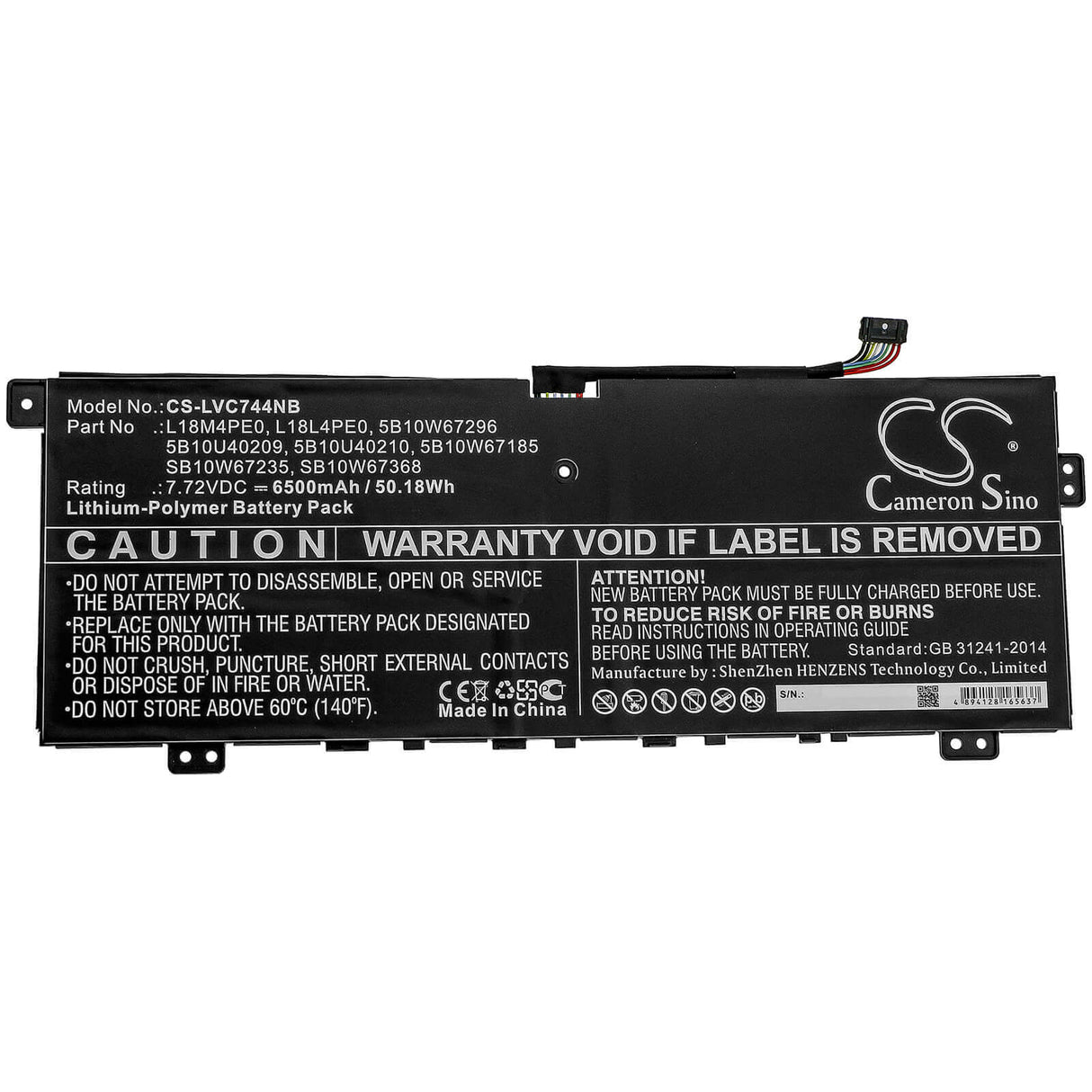 Battery For Lenovo, Yoga C740 14, Yoga C740-14iml 7.72v, 6500mah - 50.18wh Notebook, Laptop Cameron Sino Technology Limited