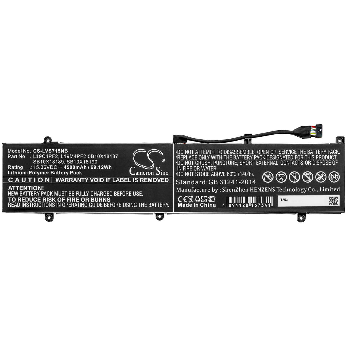 Battery For Lenovo, Yoga Slim 7 15, Yoga Slim 7-15imh05 15.36v, 4500mah - 69.12wh Notebook, Laptop Cameron Sino Technology Limited
