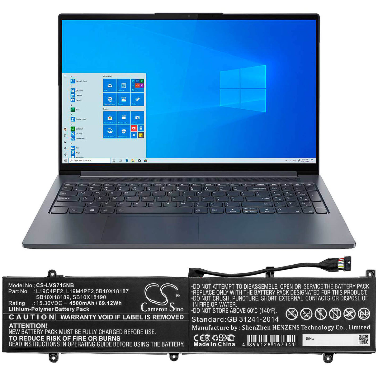 Battery For Lenovo, Yoga Slim 7 15, Yoga Slim 7-15imh05 15.36v, 4500mah - 69.12wh Notebook, Laptop Cameron Sino Technology Limited